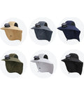 Assorted colors of Solar Powered Fan Hat With Detachable USB Solar Power, Wide Brim Sun Shield, Adjustable Fit For Hiking Camping Fishing