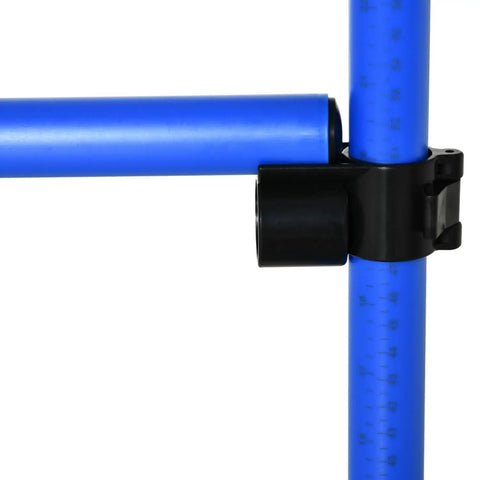 Close-up of blue ABS poles from 4 Piece Dog Agility Jump Set With Adjustable Heights For Versatile Training, shows fixing mechanism.