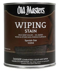 12 Pack Of One Quart Spanish Oak Oil Based Wiping Stain For Interior Wood Surface Finishing Semi Transparent Thick Rich Formula Easy To Apply No Hassle Premium Build Pigment canister showing label with Spanish Oak color and usage details.