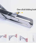 Premium 304 Stainless Steel Folding Shelf Brackets Triangle Wall Mounts with one-click folding button mechanism
