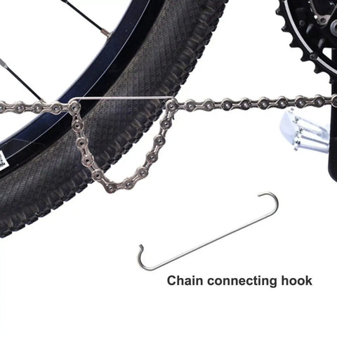 Image of bike chain with chain hook from 8 Pairs Reusable Bicycle Missing Links And Chain Pliers Delinker, Complete Chain Repair Kit For 6 7 8 Speed Bikes, On The Go Repair Tool Set For Home And Road Maintenance.