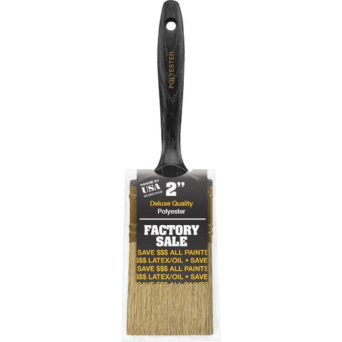 2-Inch Polyester Paintbrush With Gold Filament, Chisel Trim For Latex And Oil Paints, Brass Ferrule, Black Plastic Handle, Made In USA