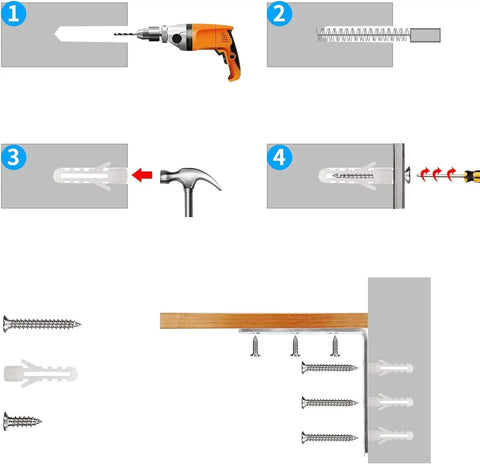 Assembly instructions showing steps to install Heavy Duty 4X4 Inch L Brackets Solid Stainless Steel Corner Supports.