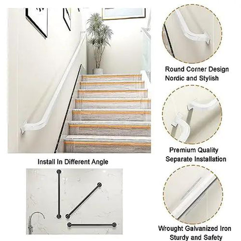 Premium Metal Stair Railing For Indoor And Outdoor Use Non Slip Galvanized Iron Handrail for steps, featuring round corner design.