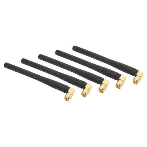 Five Pack Router Antennas 50W 3dBi High Gain SMA Male for drones and smart home systems, shown with ABS housing and SMA connectors.