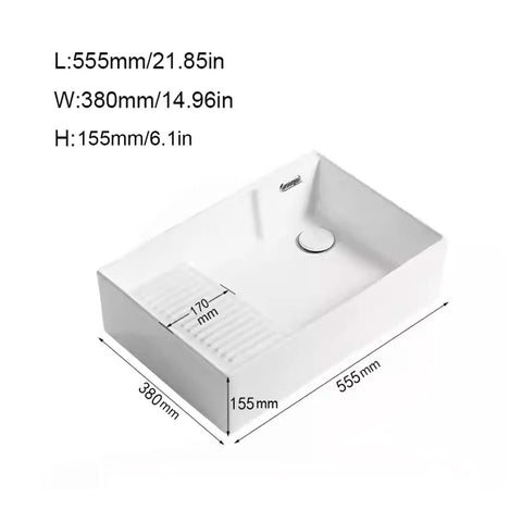 USZWBY Vessel Sinks Nordic Ceramic Table Basin Side Corner Drainage Washing Machine Balcony Home Washbasin Pool with Washboard Bathroom Bowl Sink dimensions 555mm x 380mm x 155mm