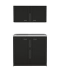 Fresh Black Two Piece Cabinet Set With Rugged Countertops Generous Storage Console And Clean Credenza Design Smart Pick For Kitchen Living Room Or Entryway Total Game Changer Upgrade, featuring sleek upper and lower cabinets.