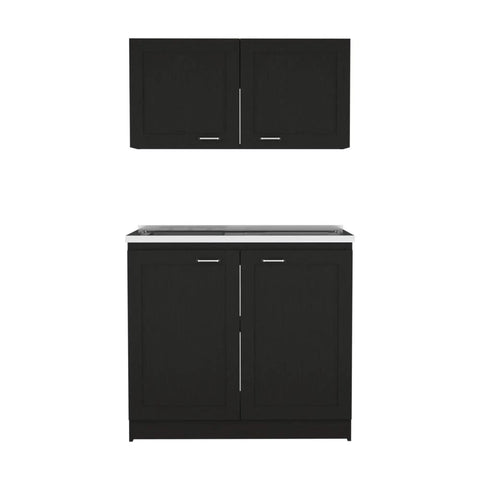 Fresh Black Two Piece Cabinet Set With Rugged Countertops Generous Storage Console And Clean Credenza Design Smart Pick For Kitchen Living Room Or Entryway Total Game Changer Upgrade, featuring sleek upper and lower cabinets.