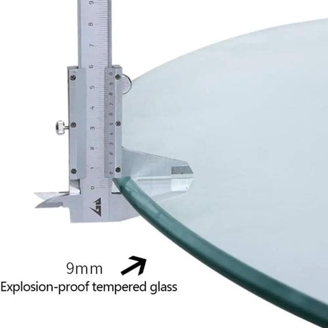 Close-up of 20 Inch Lazy Susan Turntable With Tempered Glass Transparent Rotating Serving Tray thickness measurement