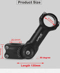 Adjustable Bike Stem 31.8mm, 130mm, 0 to 60 Degree MTB Handlebar Stem, CNC Machined 6061 Aluminum dimensions displayed in image