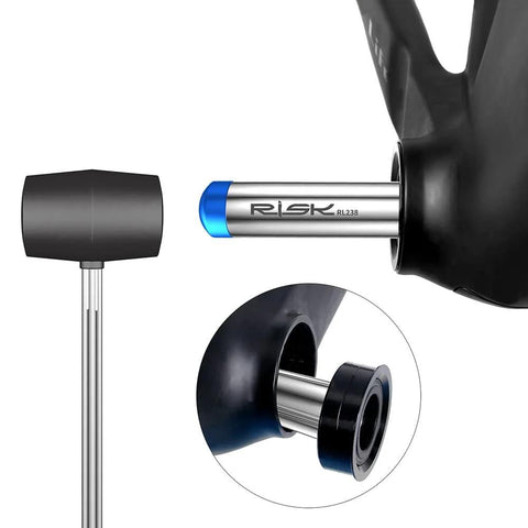 CYCEARTH bicycle bottom bracket bearing removal tool; silver steel shaft with blue collar and black mallet head