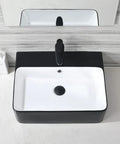 Matte Black Vessel Sink And Faucet Combo For Modern Bathrooms 18x16 Inch Rectangular Above Counter Porcelain Ceramic Vanity Sink With Dual Faucets Pop Up Drain And Water Lines