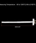 Side view of K Type Ceramic Kiln Thermocouple Probe Sensor For Muffle Furnaces And Ovens, High Temperature Measurement, -50 To 1300C (-58 To 2372F), 1.5 X 200mm, Pro Grade Temperature Sensor, showing 200mm length marker.