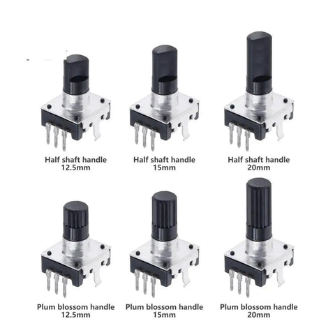 Image showing 360 Degree Rotary Encoder EC12 RE12 3 Pin 24 Position No Push Button Switch 12 5mm Half Handle in various sizes.