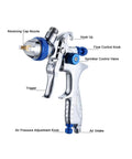 High Atomizing Paint Sprayer With Slick Stainless Steel Nozzle For Cars And Furniture, detailed view of nozzle and controls.