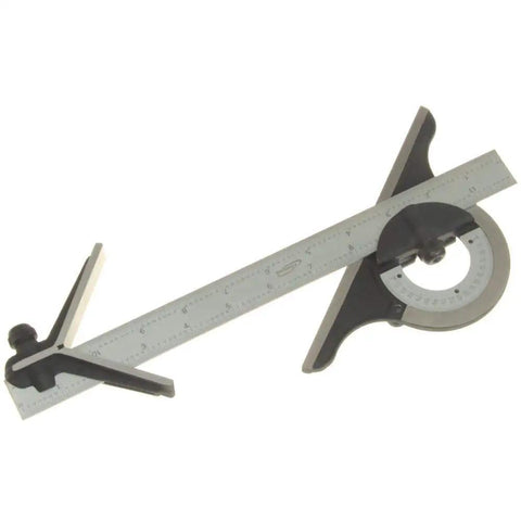 Premium Twelve Inch Four R Combination Square Set With Hardened Blade Satin Chrome Finish Etched Graduation In Eighths Sixteenths Thirty Seconds Sixty Fourths Center Finding Head Protractor Head And Square Miter Head Cast Iron Construction