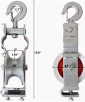Rugged Heavy Duty Cable Pulley Cast Aluminum Wheel Wear Resistant Sheave Two Fixing Methods, safety lock, high visibility red wheel