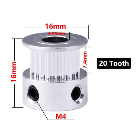 Set Of 5 GT2 20 Tooth Aluminum Timing Pulleys 6.35mm Bore For 6mm Belts Synchronous Wheel For RepRap Prusa I3 3D Printers