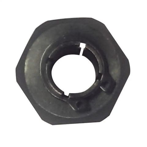 Rock Solid Half Inch Router Collet With An Auto Release Grip That Locks Bits Tight And Makes Quick Swaps No Sweat, top view showing hex shape.
