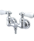 Old-School Vintage Style Wall Mount Tub Faucet Set With Porcelain Levers, Solid Brass, Polished Chrome Finish, Front View