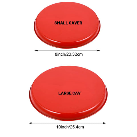 Four Piece Stove Burner Covers Set With Ceramic Spoon Rest And Stainless Steel Top Protector For Gas And Electric Stoves 8 Inch And 10 Inch Covers Red Must Have Kitchen Bar Accessory showing red burner covers in two sizes with labels.