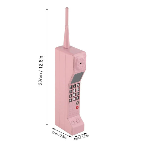 Kickass Vintage Cellphone Prop Cast From Heavy Duty Iron Serving Major Eighties Brick Phone Throwback Aesthetic Optimal For Film Productions Social Media Shoots And Cool Room Accents, pink color, 32cm tall.