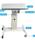 Heavy Duty Motorized Optometry Lift Table Boasting Slick Electric Height Adjustment showing table features and components.