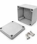 Rock Solid Electrical Junction Box With IP67 Waterproof Rating, includes detachable mounting plate and screws.