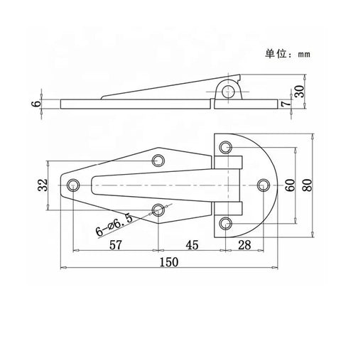 Technical diagram of Beefy Heavy Duty T Shaped Stainless Steel Hinge 304 Grade Door Hardware 1 Piece Durable Cabinet and Closet Hinge