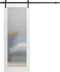 Frosted Glass Barn Sliding Door Kit With A Slick 6.6 Ft Rail And Hardware Set For 24 By 96 Inch Interior Door, Modern Solid Core Eco Veneer