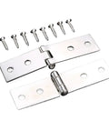 Rotating Concealed Cabinet Door Hinges Set 2 Pieces Silver Four Hole Furniture Hinges With Screws 74 By 20mm shown with included screws