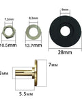 Detailed view of components in Ten Piece Clock Repair Kit With Nuts, Washers, Rubber Rings And Brass Caps For Silent Movement Clocks.