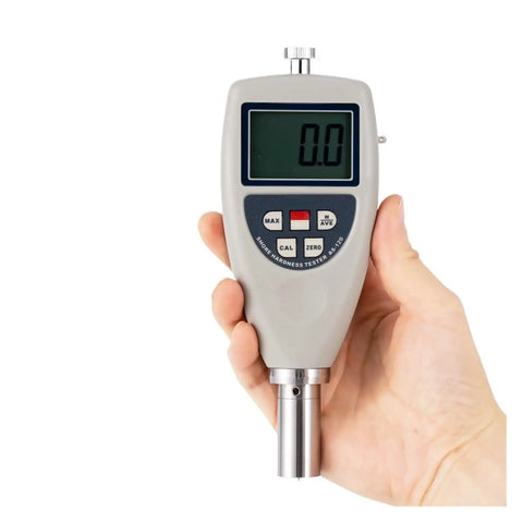 Straight Up Digital Shore Hardness Tester For Rubber And Plastic Using A D E Scale Types held in hand, measuring stiffness.