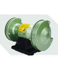 Heavy Duty Multi Function Bench Grinder And Electric Knife Sharpener With 5 Inch Polishing Wheel, green body, mounted design.