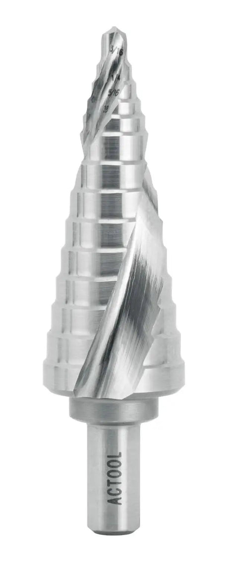 Industrial HSS Step Drill Bit 3 16th Inch To 1 Inch With 3 8th Inch Shank, Double Spiral Flute For Longer Life And Smooth Chip Removal