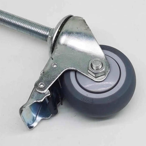 Heavy Hitter Industrial Swivel Casters With M16 Threaded Stem And Zero Hassle Dual Brake System featuring TPR rubber wheel and metal swivel.