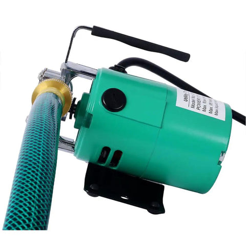 330 Gph Electric Utility Water Transfer Pump 115V One Tenth Hp Self Priming Portable Pump with green hose connection.