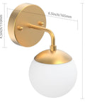 Gold Globe Wall Sconce 1 Light Modern Mid Century Dope Gold Wall Light For Living Room Bedroom Hallway Stairs Bathroom And Restaurants 3000K G9 Bulbs Included, brass frame with glass globe shade, dimensions labeled