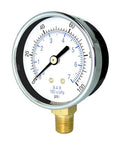Bottom Mount Dry Pressure Gauge With 4.5 Inch Dial Black Steel Case Chrome Bezel Brass Internals Plastic Lens 0 To 400 PSI Range 1/4 Inch Male NPT Non Fillable 3-2-3 Percent Accuracy Industrial Utility Gauge