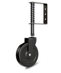 5 Inch Spring Loaded Gate Wheel Caster For Outdoor Gates Built Tough Heavy Duty Fence Wheel With 200 Lbs Capacity Fits Wooden Gates Durable PP Material Shock Absorbing Spring Black in side view