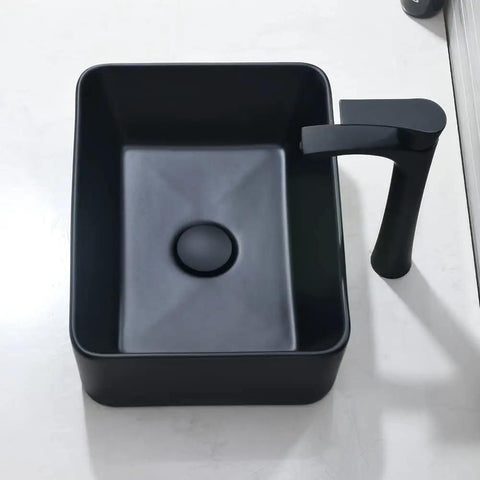 Matte Black Vessel Sink And Faucet Combo For Bathroom Above Counter Rectangular Ceramic Sink With Matte Black Faucet