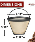 Dimensions of Gold Tone Cone Style Reusable Coffee Filter Size Two For DCC 450 Cuisinart Coffee Makers