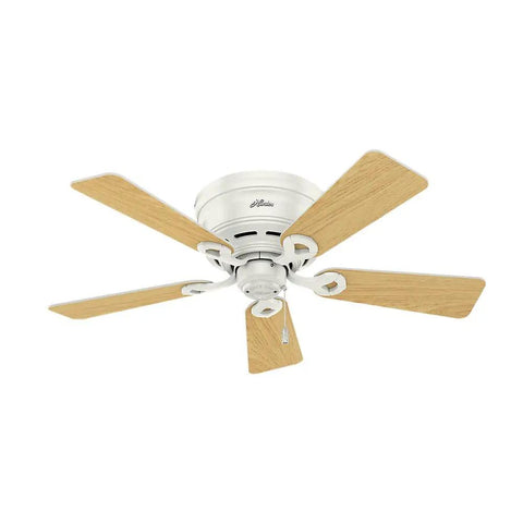 Indoor Low Profile Ceiling Fan With LED Light And Pull Chain Control 42 Inch Fresh White Fan with Wooden Blades
