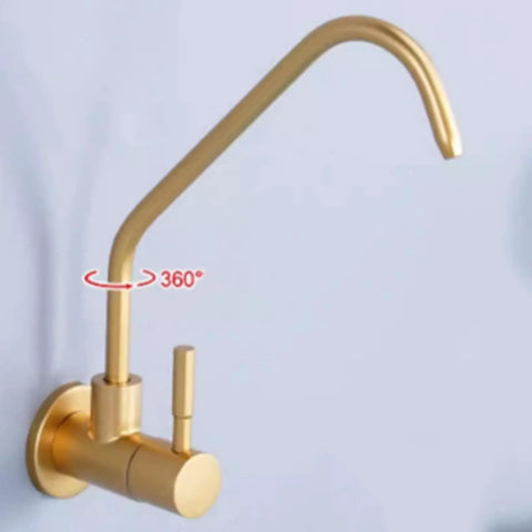 Tap Drinking Water Faucet Kitchen Sink Stainless Steel 1/4,200Mm,A-195MM in gold finish with 360° swivel neck.