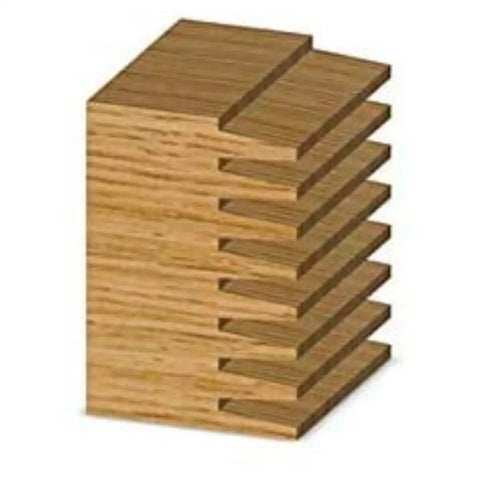 Pro Grade Fine Finger Joint Router Bit 3390 creates interlocking wood edge profile, suitable for cabinetry and furniture joinery.