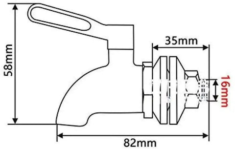 Slick Single Handle Faucet For Wine Barrels And Glass Jugs dimensions with measurements 58mm height, 82mm width, durable lead-free construction.