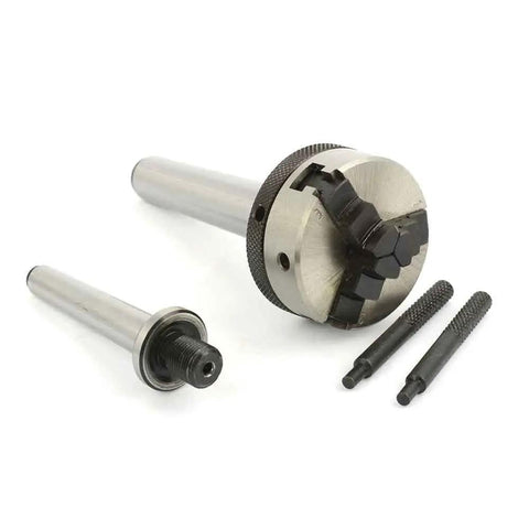 Mini Lathe Chuck 2 Inch Diameter With MT1 MT2 Shanks, Three Quarter MT1 Taper, Precision Steel Jaw Set, and accessories