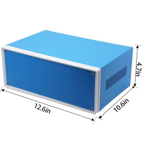 Blue Metal Electronics Enclosure Project Case For DIY Builds Junction Box With Four Mounting Feet 12.6 X 10.6 X 4.7 Inches Tough Protective Housing