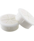 Two Pack 2 Inch Desk Cord Grommets White Cable Hole Covers For Office And PC Desk Cable Management Pass Through Grommets 50mm Flexible Wire Cover Set For Quick Install, showing both covers with flexible wire slit.