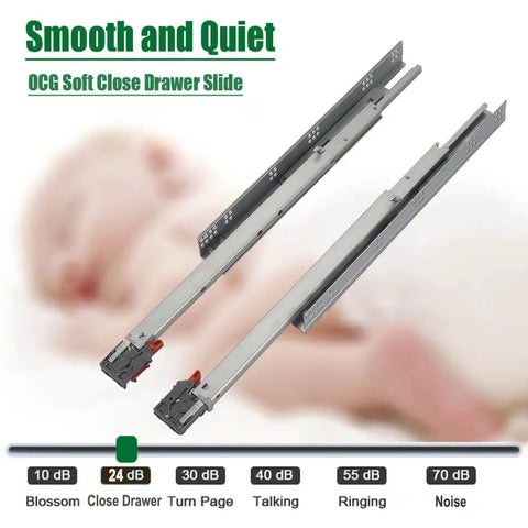 Undermount Drawer Slides 15 Inch Full Extension Soft Close Concealed Runners, 6 Pairs With Mounting Screws shown quietly gliding